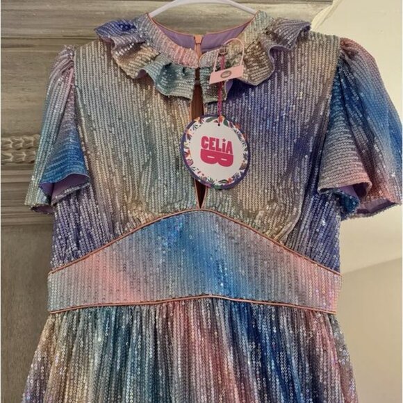 NWT Celia B Vestido Celeste Midi Dress Sequin Multi- Small- $415 - Picture 3 of 5